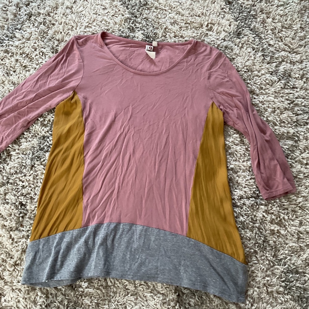 DOLAN Colorblock Long Sleeve Tunic Top Rose‎ Gold Gray Women S